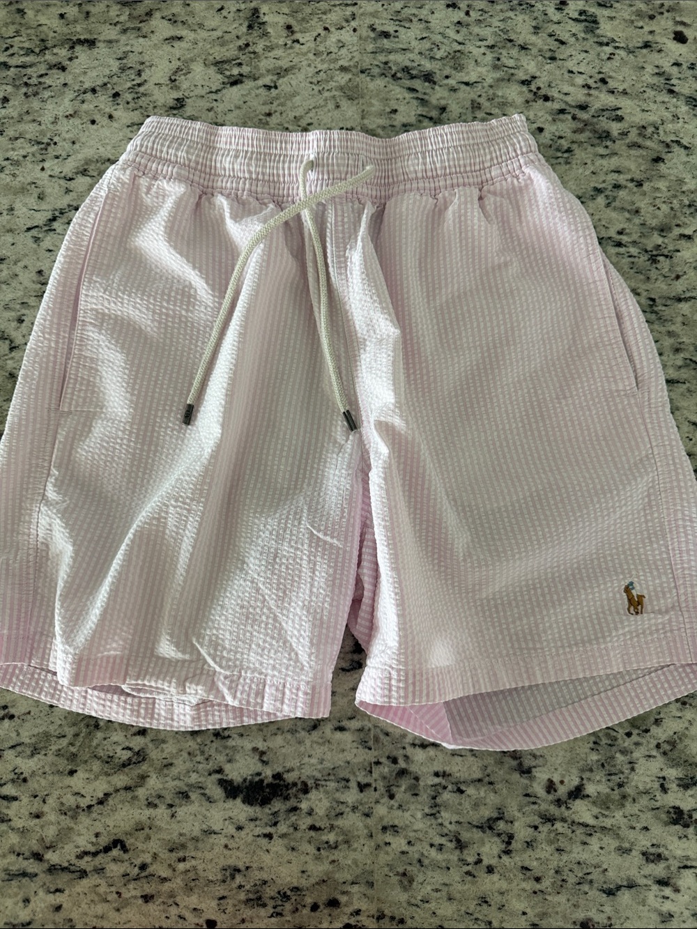Boys Polo by Ralph Lauren Pink Seersucker Elastic-Waist Swim Shorts